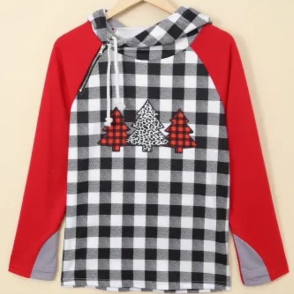 None Tops - ❤️New Christmas plaid asymmetrical hoodie